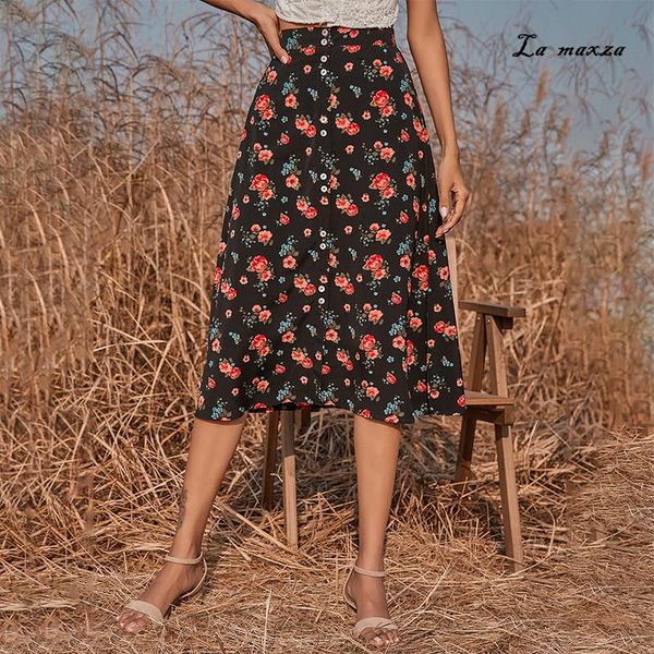 

skirts casual vintage floral women 2021 spring fashion -sale elegant slim long, Black