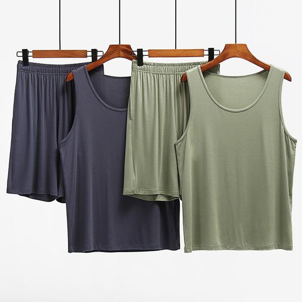 

men's sleepwear summer vest shorts 2pcs pajama sets men's loose homewear l-3xl modal casual lounge pyjamas comfort nightwear, Black;brown