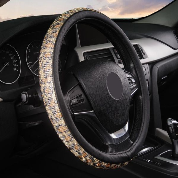 

steering wheel covers universal non-slip crystal cover with pu leather bling diamond rhinestones decorative car accessories fit 37-38cm