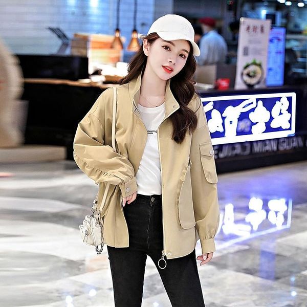 

women's jackets plain artistic fashionable all-match long-sleeved coat autumn collar stitching plus size versatile casual long sleeve, Black;brown