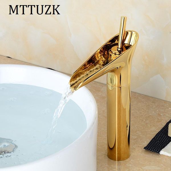

bathroom sink faucets vidric gloden brass waterfall faucet single handle vanity mixer tap deck mounted wine glass