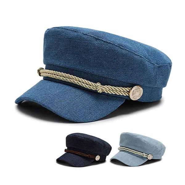 

berets all-match denim retro navy british hat fashion personality flat sun decorative accessories, Blue;gray