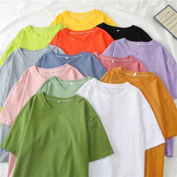 T-shirt de verão Mulheres Doces Oversize Namorado Estilo Tops Perfeito Tees Básicos Renderização de Vestuário Upper Unlined Pullover 210527