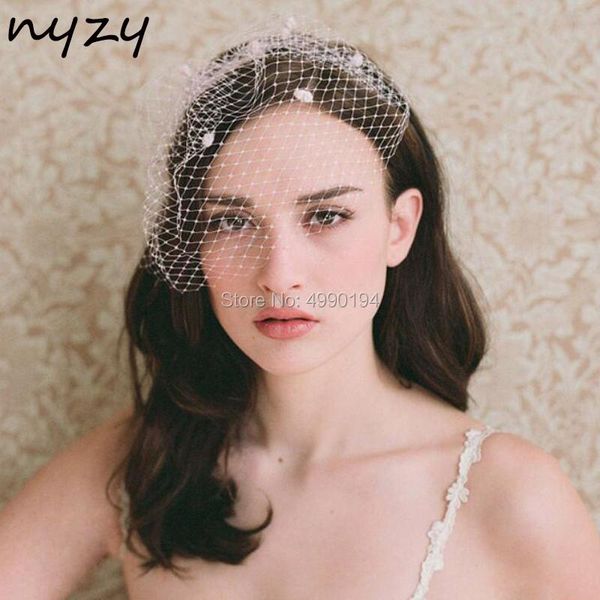 

bridal veils nyzy v10 real rosettes ivory birdcage veil blusher short wedding with comb voile velo novia 2021, Black