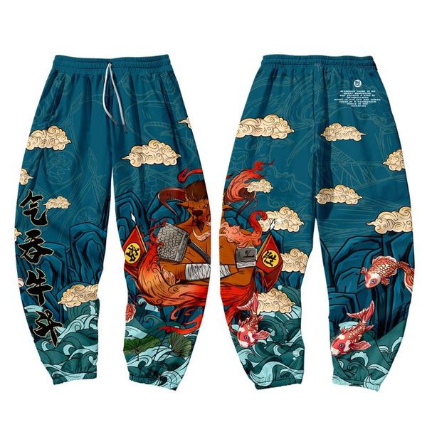 

bull print overalls and leggings spring autumn trendy hip-hop loose casual trousers men's pants, Black