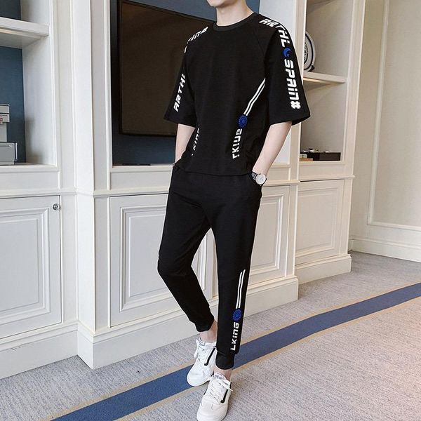 

men's tracksuits suit summer thin 2021 fashion brand medium sleeve t-shirt ins hip hop loose sports leisure, Gray