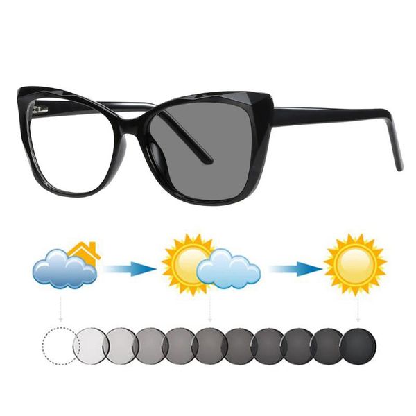 

sunglasses women large cat eye pochromic reading fashion tr90 sun automatic discoloration farsighted spectacles 0,+0.5,+1~+4, White;black