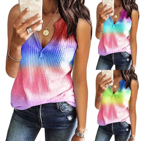 

women's tanks & camis 2021 summer ribbed tank crop vest fashion female knitted tie dye womencasual loose printed blouses, White
