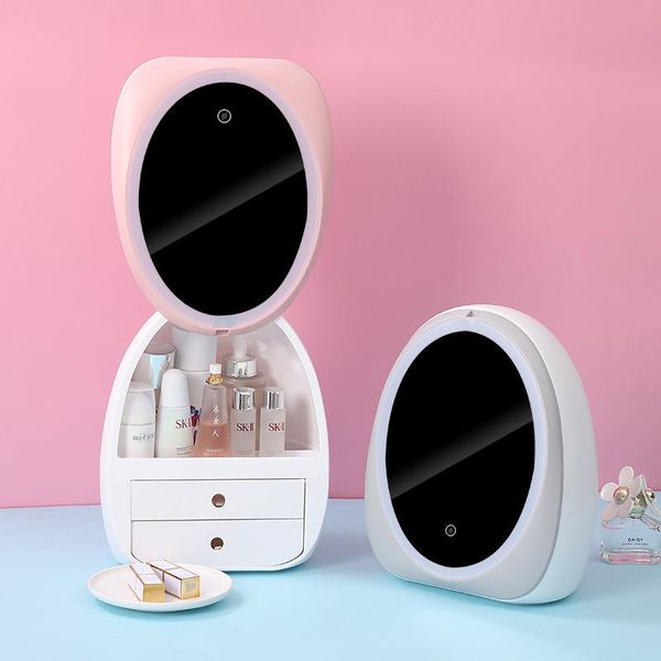 

storage boxes & bins creative makeup cosmetics waterproof box led lamp mirror dustproof drawer deskfinishing ornaments