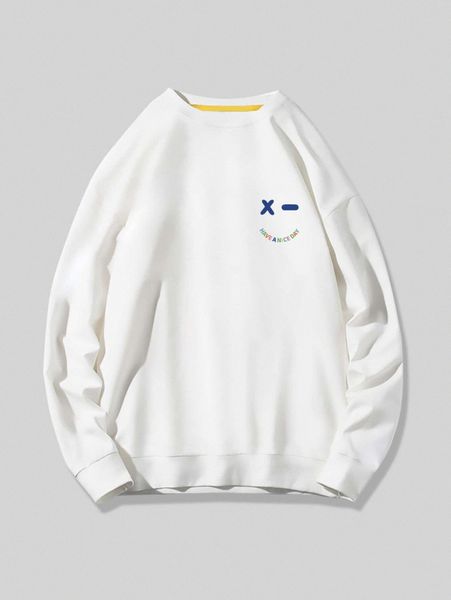 

men letter & geo print pullover b9au#, Black