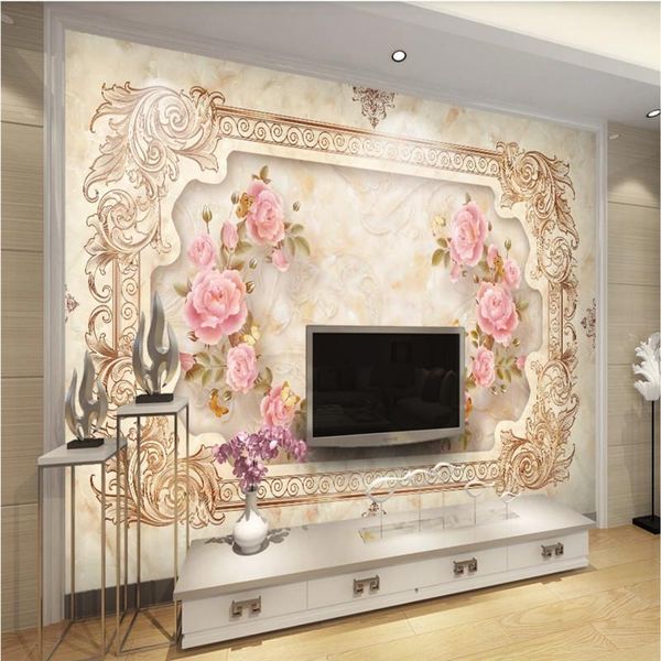 

wallpapers classic european yellow stone siding embossed floral po for living room modern luxury home decor wall paper 3d