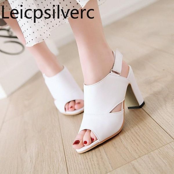 

women's sandals summer style fish mouth open toe hook & loop thick heel high shoe plus size 34-43, Black