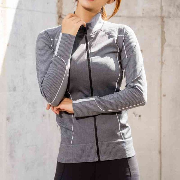 

new slim running professional fitness suit women's zipper long sleeve quick drying sports coat yoga top, Gray