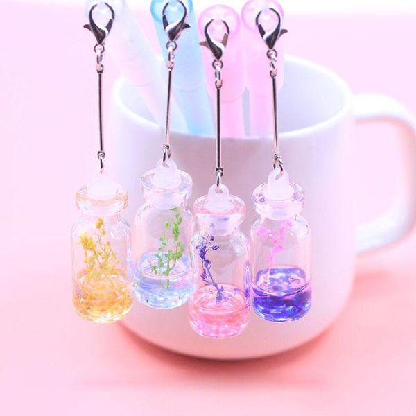 

gel pens 36 pcs/lot kawaii drifting bottle pendant pen cute 0.5mm black ink signature promotional gift stationery school supply