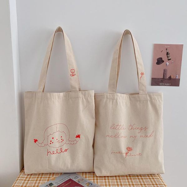 

evening bags hylhexyr canvas shoulder bag women's casual totes girl hello letter printing schoolbag shopping handbag student cloth