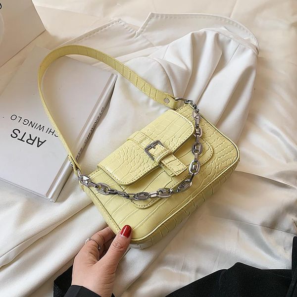 

shoulder bags candy color stone pattern pu leather small baguette for women 2021 travel fashion simple handbag chain