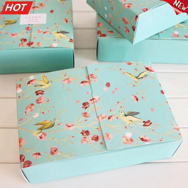 

gift wrap 20pcs big blue flower birds decoration bakery package dessert candy cookie cake packing box boxes supply favors