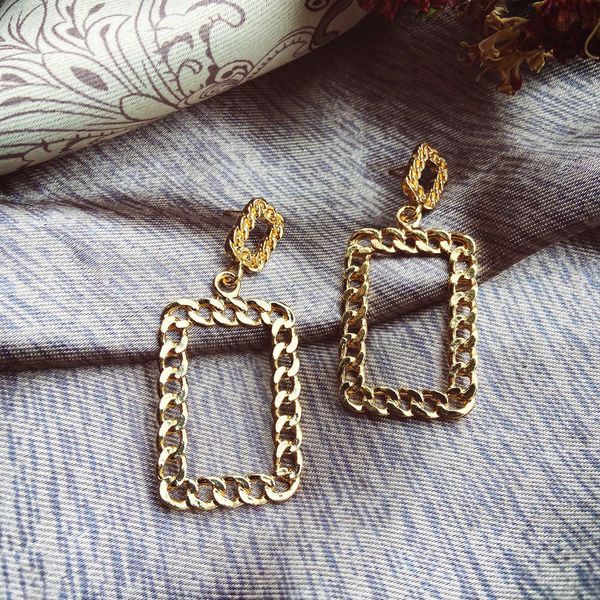 

5103301 chain hollow square earrings creative simple gold earrings, Silver