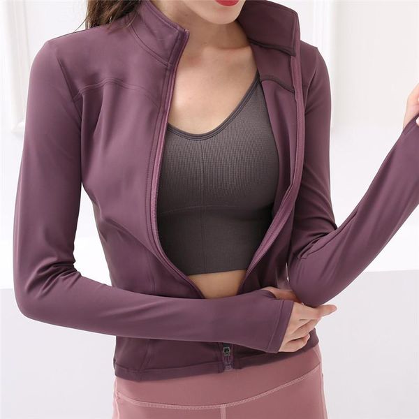 

running jackets autumn winter sport coat women long sleeve with thumb hole yoga shirt zipper fitness gym cycling jacket clothing, Black;red