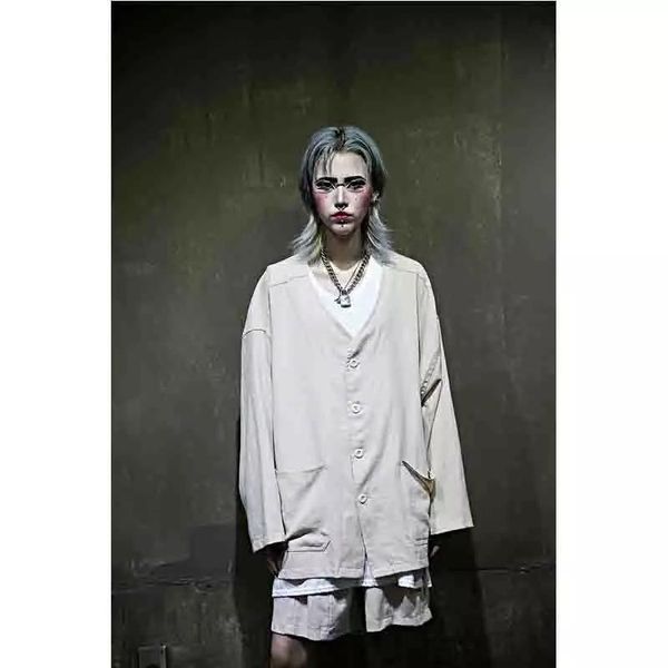 

men's casual shirts couple solid color v-neck linen oversize loose and trendy cardigan long sleeve shirt big pocket, White;black