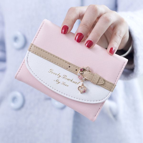 

women lady girl cute mini wallet elegant card holder coin purse small pu leather clutch handbag fashion lovely money bag, Red;black