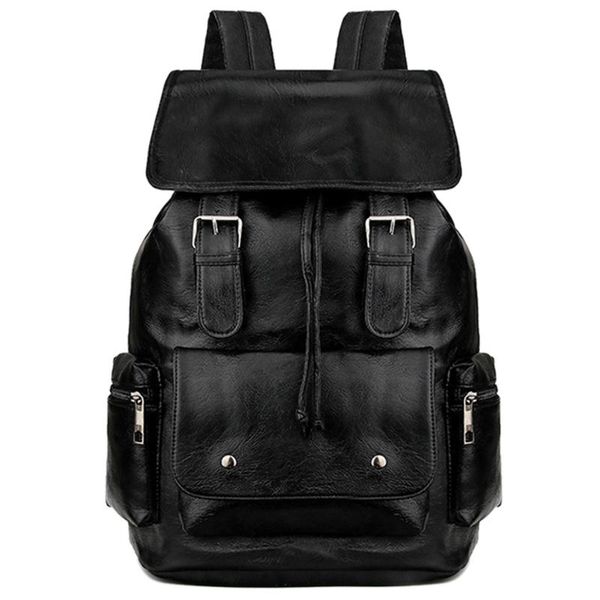 

backpack men's solid large capacity travel pu bag school student