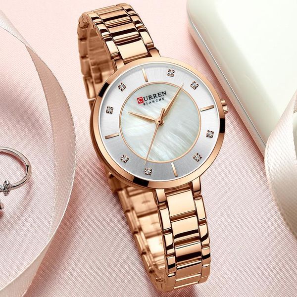 

wristwatches curren montre femme casual fashion rose gold ladies watch quartz waterproof simple watches relogio feminino zegarek damski, Slivery;brown