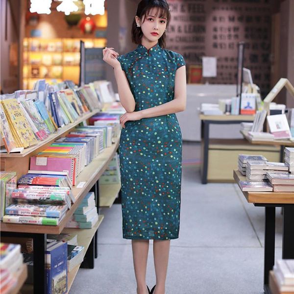 

vintage traditional women cotton linen printed qipao oriental short sleeve cheongsam novelty chinese formal dress  - 3xl ethnic clothing, Red