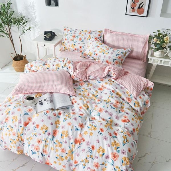

bedding sets strawberry flowers printed bed linen duvet cover flat sheet pillowcase  single full size home textiles