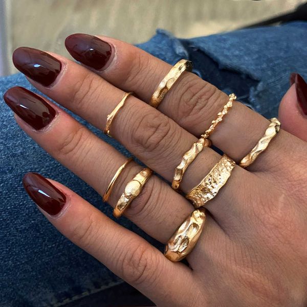 

53484 gold joint ring personalized punk metal irregular ring 12 piece set, Silver