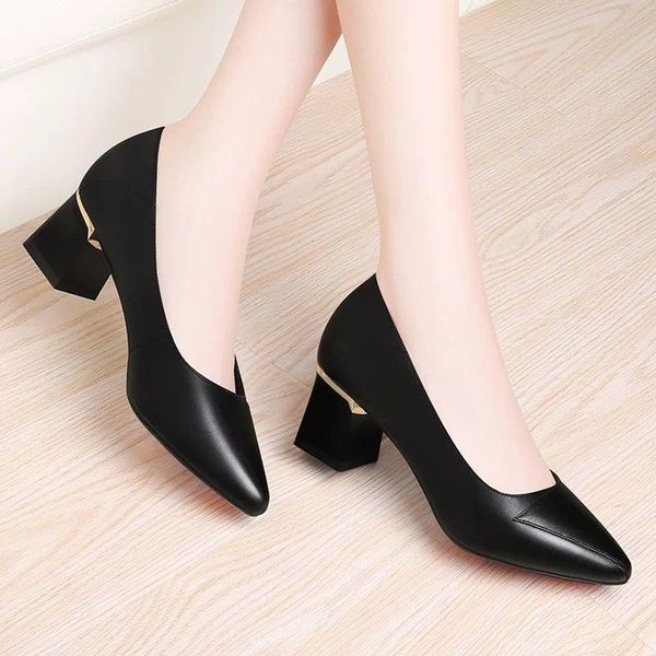 

dress shoes f54professional single simple comfort work black high heels formal wear leather small size women's shoesk