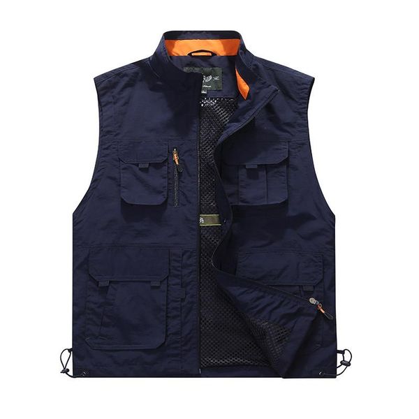 

summer men's vests 2021 men sleeveless multi-pocket vest spring autumn casual multifunction travels outdoors waistcoat male, Black;white