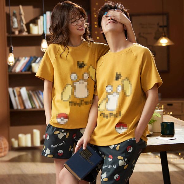 

cartoon nice japan anime pyjamas set for couple cats night clothing summer short mouw o-neck casual homewear oversized, Black;brown