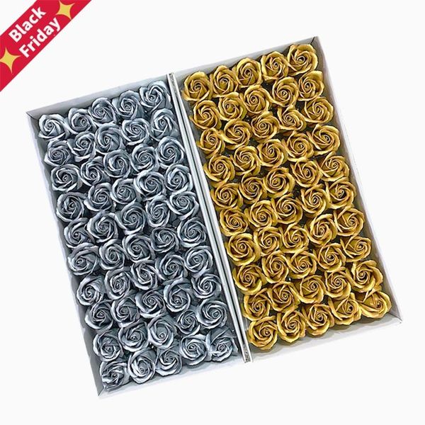 

decorative flowers & wreaths soft romantic fragrant 3 layers gold silver rose head artificial decoration wedding bouquet gift boxes soap