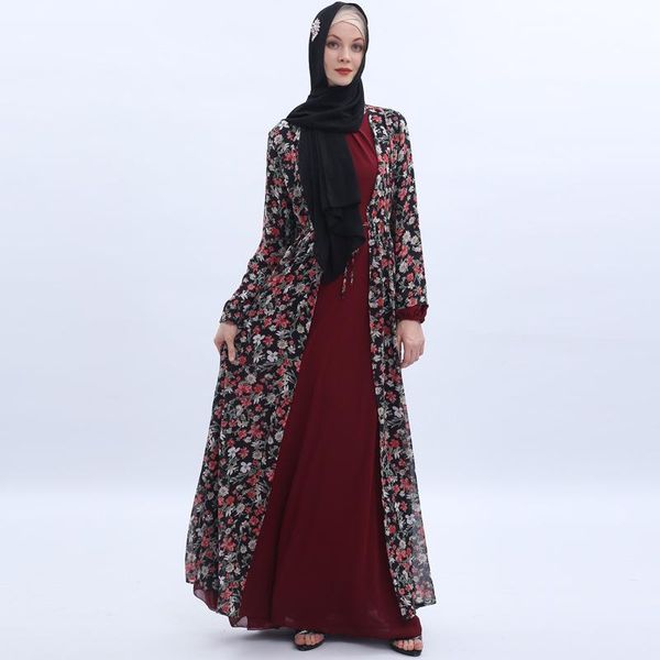 

ethnic clothing donsignet muslim dress women fashion printed chiffon cardigan summer long abaya dubai turkey, Red