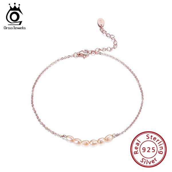 

orsa jewels brand 925 freshwater pearl anklet 925 sterling silver ankle chain for women 2020 summer jewelry sa001, Red;blue