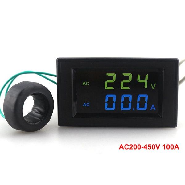 

voltage meters 180 degrees flawless led ac200-450v 100a current detector ac voltmeter ammeter green blue dual display