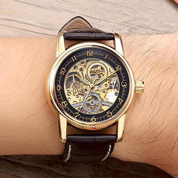 

men wrist watches luxury gold skeleton mechanical male clock automatic self-wind heren horloges wristwacthes for 2021 wristwatches, Slivery;brown