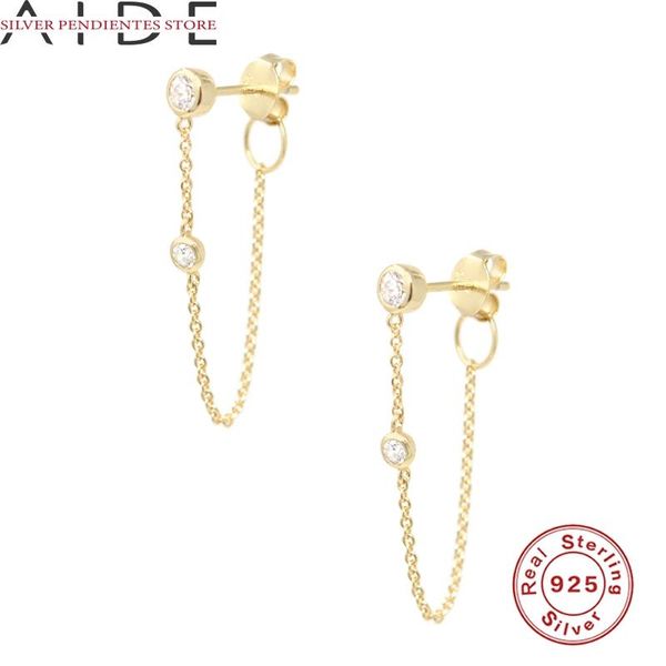 

tassel chain back hanging earrings women 925 sterling silver stud fashion korean wedding jewelry gift, Golden;silver