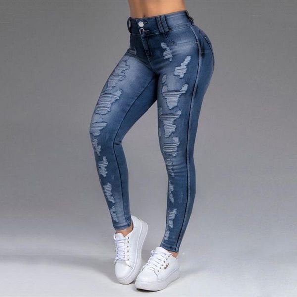 

women's jeans women pants 2021 casual hip retro ripped push up high waist clothes solid plus size for female trousers woman, Blue