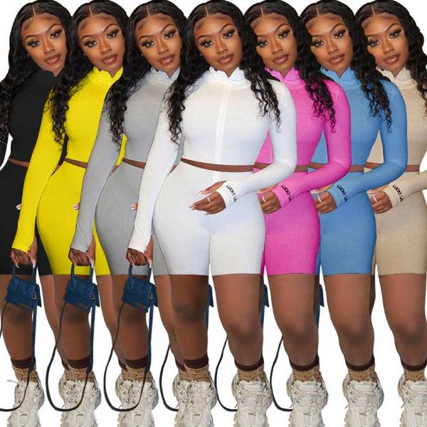 

women's knits & tees sweater set autumn europe and the united states high neck thread embroidery letter zipper two - piece, White