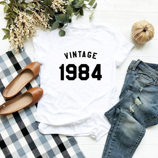 

women's t-shirt vintage 1984 birthday fashion casual cotton women shirt funny graphic 37th tshirt o neck short sleeve tees clothing dro, White