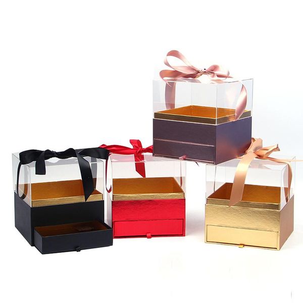 

high-end square acrylic transparent double drawer birthday gift box eternal flower packaging wrap