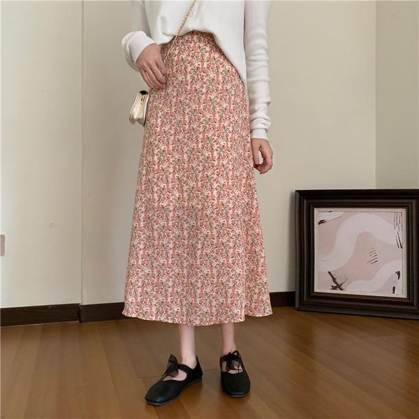 

skirts hzirip summer gentle thin floral mid-length a-line umbrella skirt 2021 fashion high-waist korean chiffon high-quality, Black