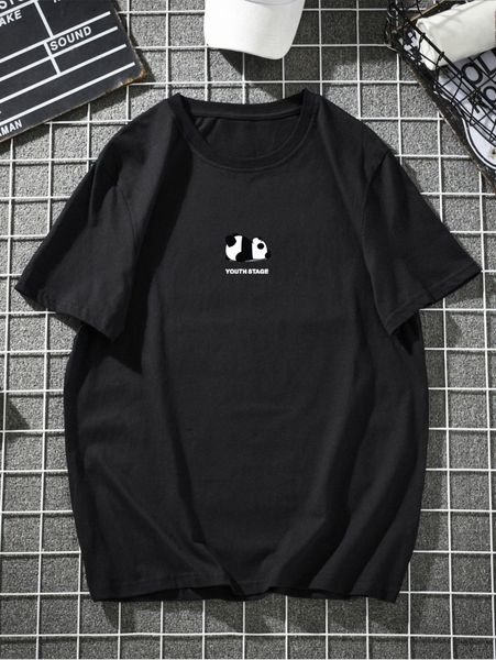 

men cartoon panda & letter graphic tee i9xv#, White;black