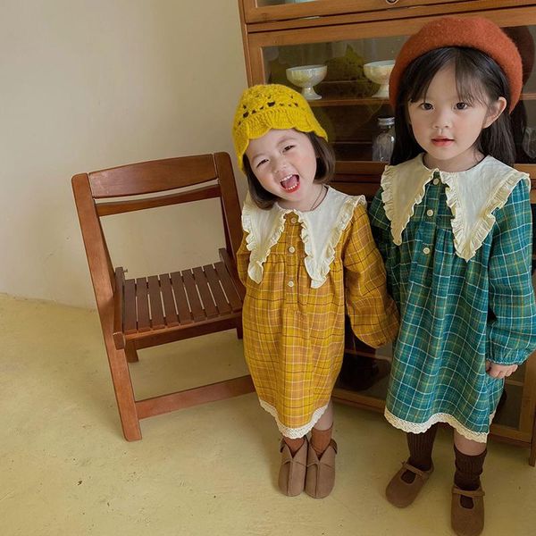 

girl's dresses 2021 autumn children clothing girls dress korean style plaid princess toddler kids clothes, Red;yellow