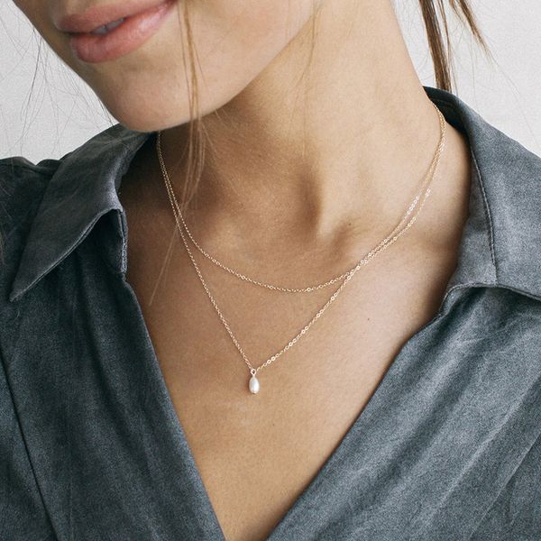 

double layer pearl pendant handmade 14k gold filled choker boho collier femme kolye collares women jewelry necklace, Silver
