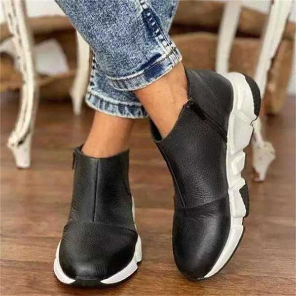 

boots autumn retro shoes women 2021 high side zipper ladies pointed toe comfy 35-43 large-sized female ankle, Black