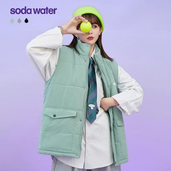 

women's vests sodawater woman solid color cotton-padded vest winter thick warm harajuku sleeveless jacket female waistcoat 2529w, Black;white