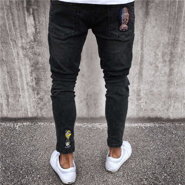 

men's jeans jeans fashion mens skinny black ripped slim fit stretch denim frayed biker boys embroidered patterns pencil trousers bts6, Blue